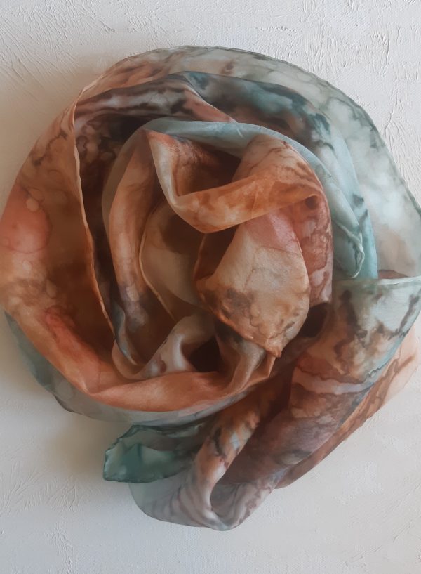 green and rust handcrafted scarf