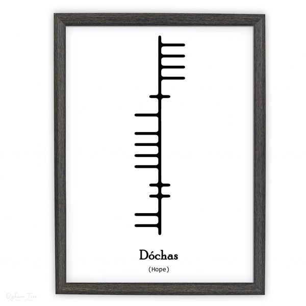 Dochas Hope Ogham Print_Irish Ogham Print_Irish Language Art_Made In Ireland_Irish Artist_Sustainably Made In Ireland_Thin Wood Frame