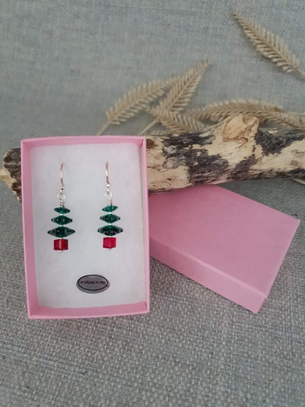 Christmas Tree Drop earrings in a box