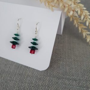 Christmas Tree drop earrings made from beads