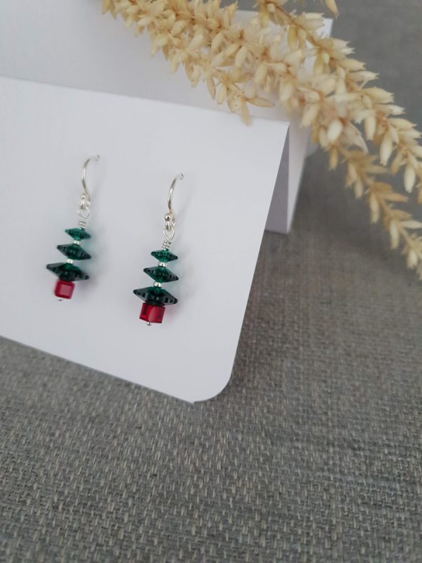 Christmas Tree drop earrings made from beads