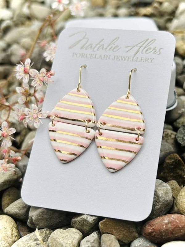 Pink horizontal striped Dangle earrings - Image 2