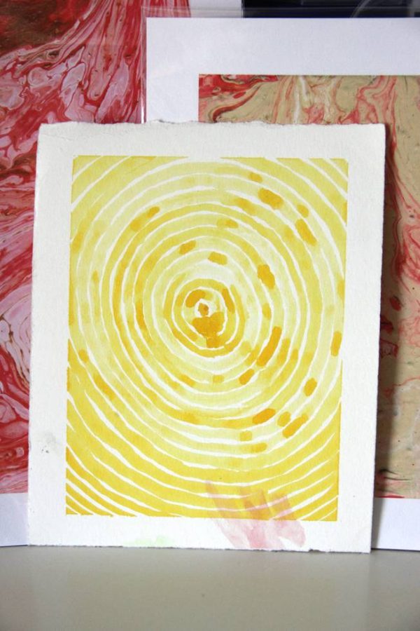Solar Pulse – Original Yellow Spiral Watercolour Painting on Handmade Paper | Abstract Sun-Inspired Art - Image 2