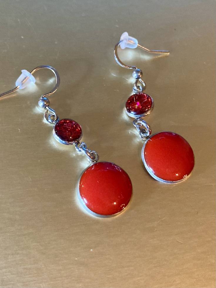 Red dangle earrings