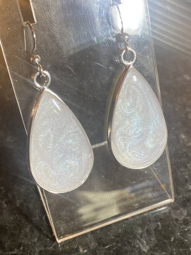 Moonlit Opal water-drop resin clip-on earrings