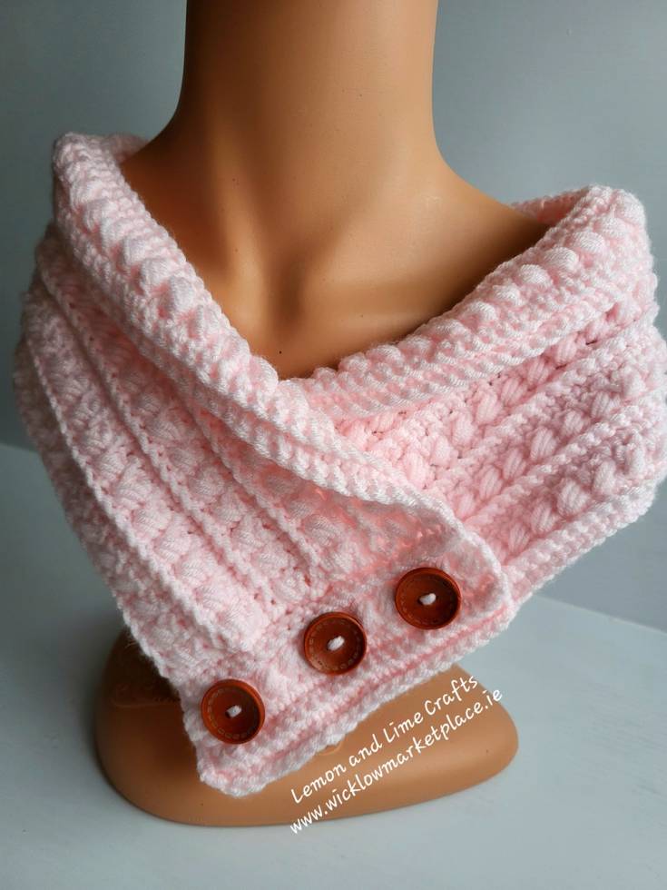 Pink handmade crochet cowl scarf