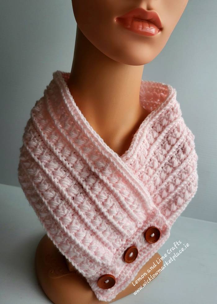 Pink handmade crochet cowl scarf - Image 3