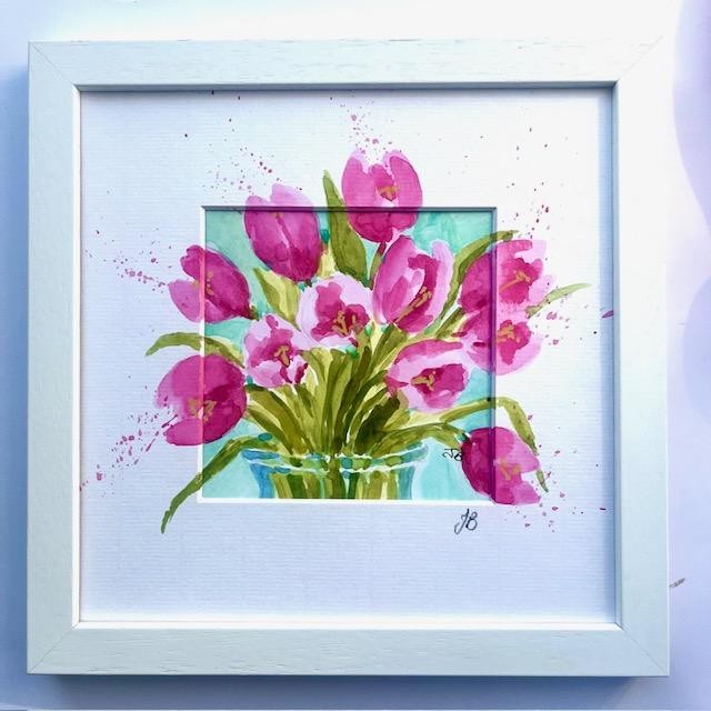 Watercolour Painting pink tulips