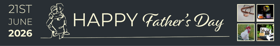 Fathers day Banner showing gigts from the website and date 21st June 2026