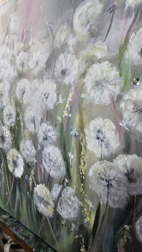 Meadow of Wishes – Original Acrylic Painting, Dandelion Meadow Wall Art - Image 5