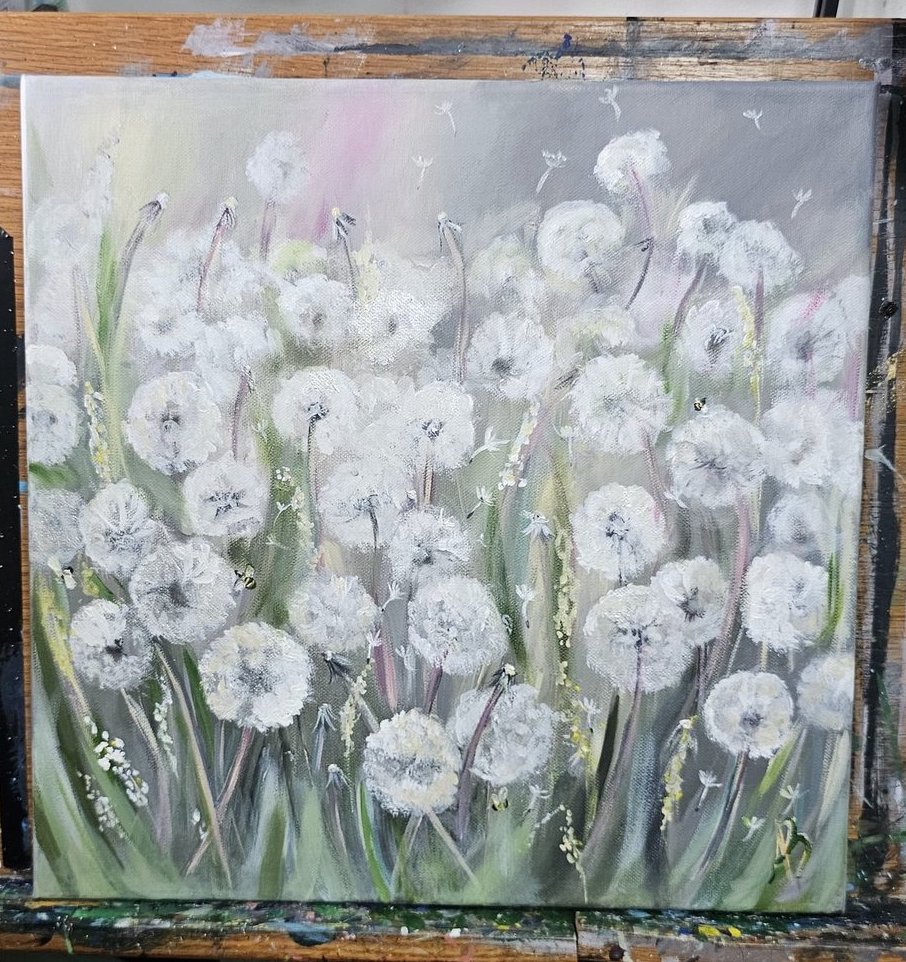 Meadow of Wishes – Original Acrylic Painting, Dandelion Meadow Wall Art - Image 7