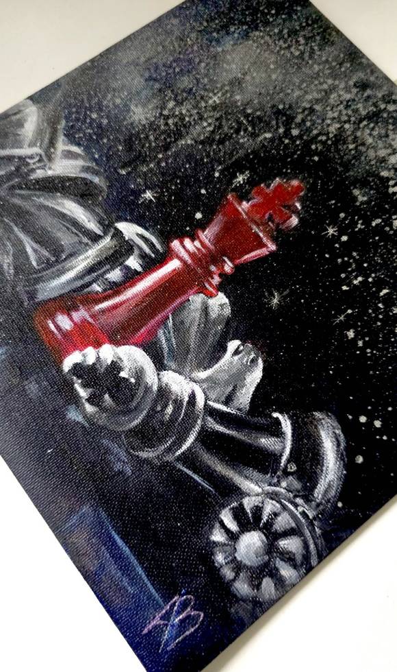 The Weight of the Crown — an original acrylic chess painting exploring power, strategy and the aftermath of the game.