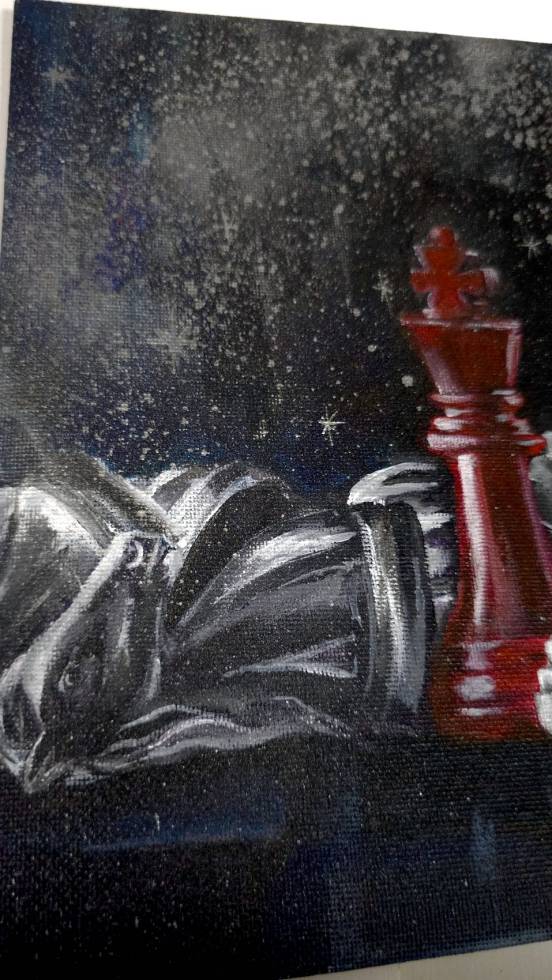 The Weight of the Crown — an original acrylic chess painting exploring power, strategy and the aftermath of the game.