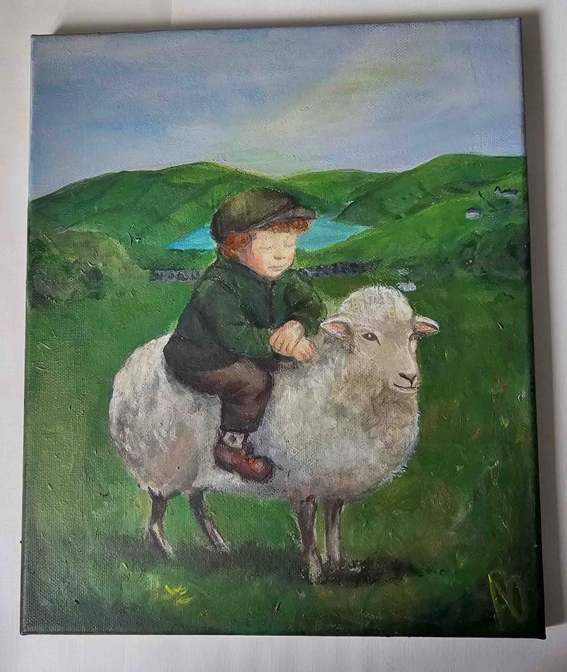 Shepherd counting sheep — Original Irish Themed Acrylic Painting - Image 2