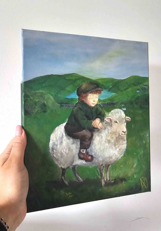 Shepherd counting sheep — Original Irish Themed Acrylic Painting - Image 3