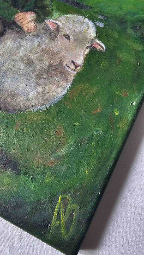 Shepherd counting sheep — Original Irish Themed Acrylic Painting - Image 5