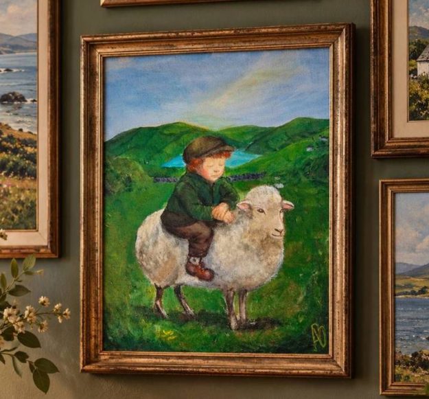 Shepherd counting sheep — Original Irish Themed Acrylic Painting